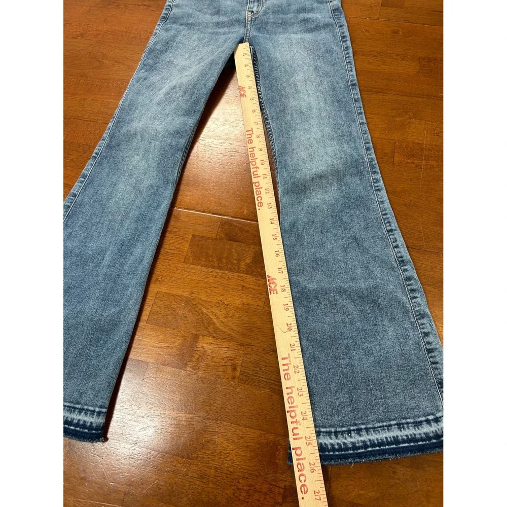 Abercrombie Kids Jeans Girls 11/12 Blue High Rise Flare Raw Hem Denim